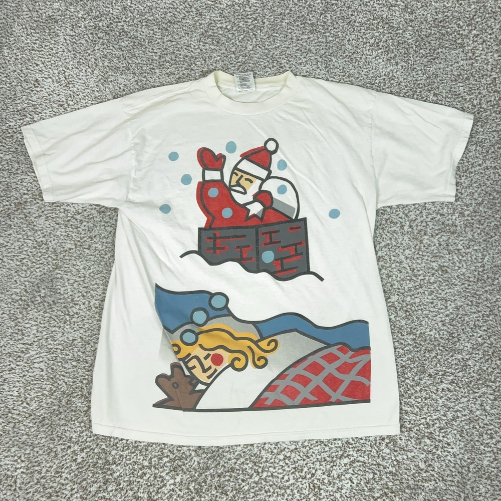 Vintage USPS Christmas Shirt Mens XL White Santa Tree Stamp Holiday Tee 1996